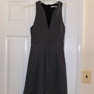 Black and White Striped Sleeveless Dress, Deep V
